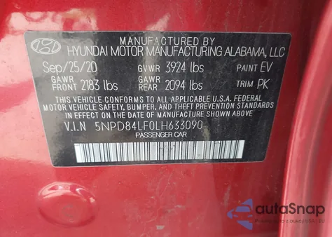 2020 Hyundai Elantra Sel from USA, damaged, VIN 5NPD84LF0LH633090